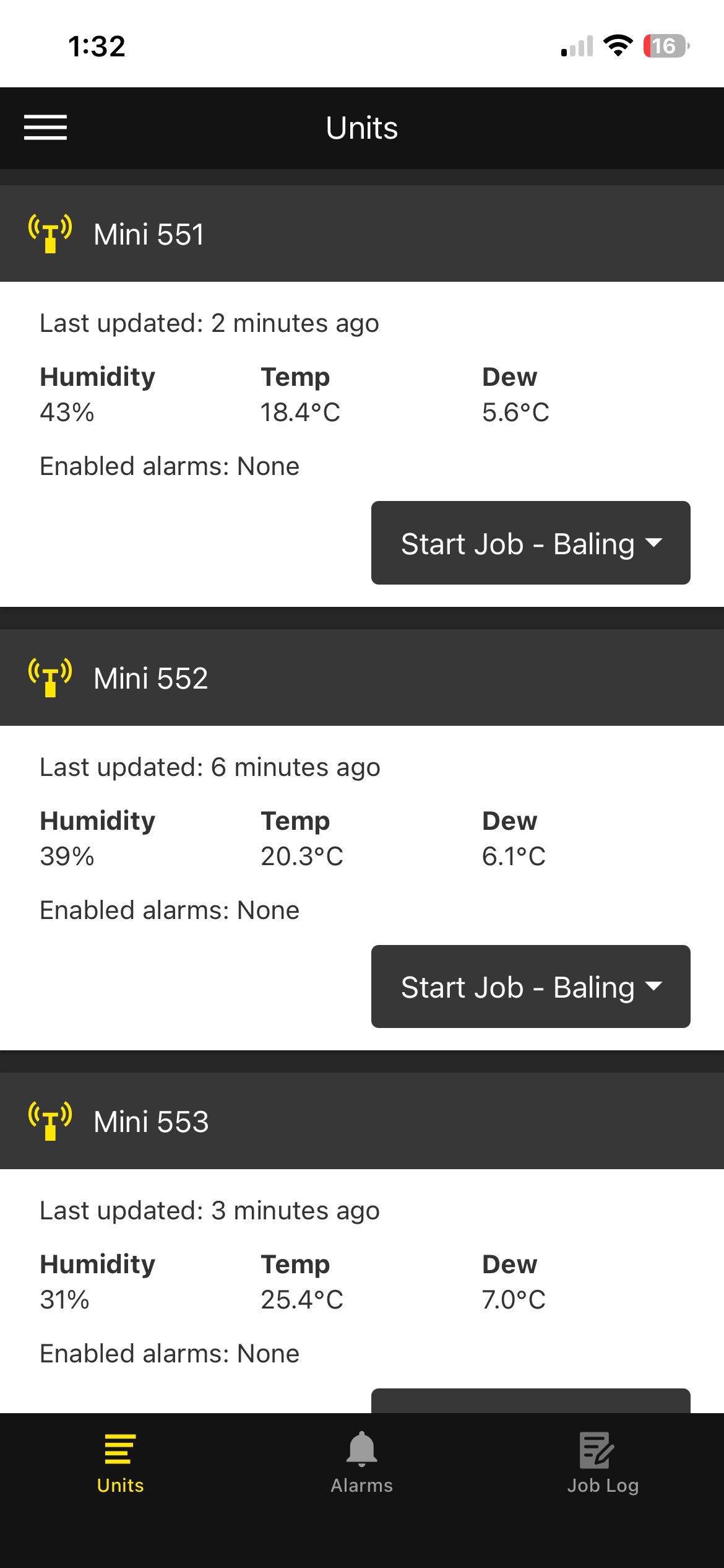 App overview of multiple Hay Mate units